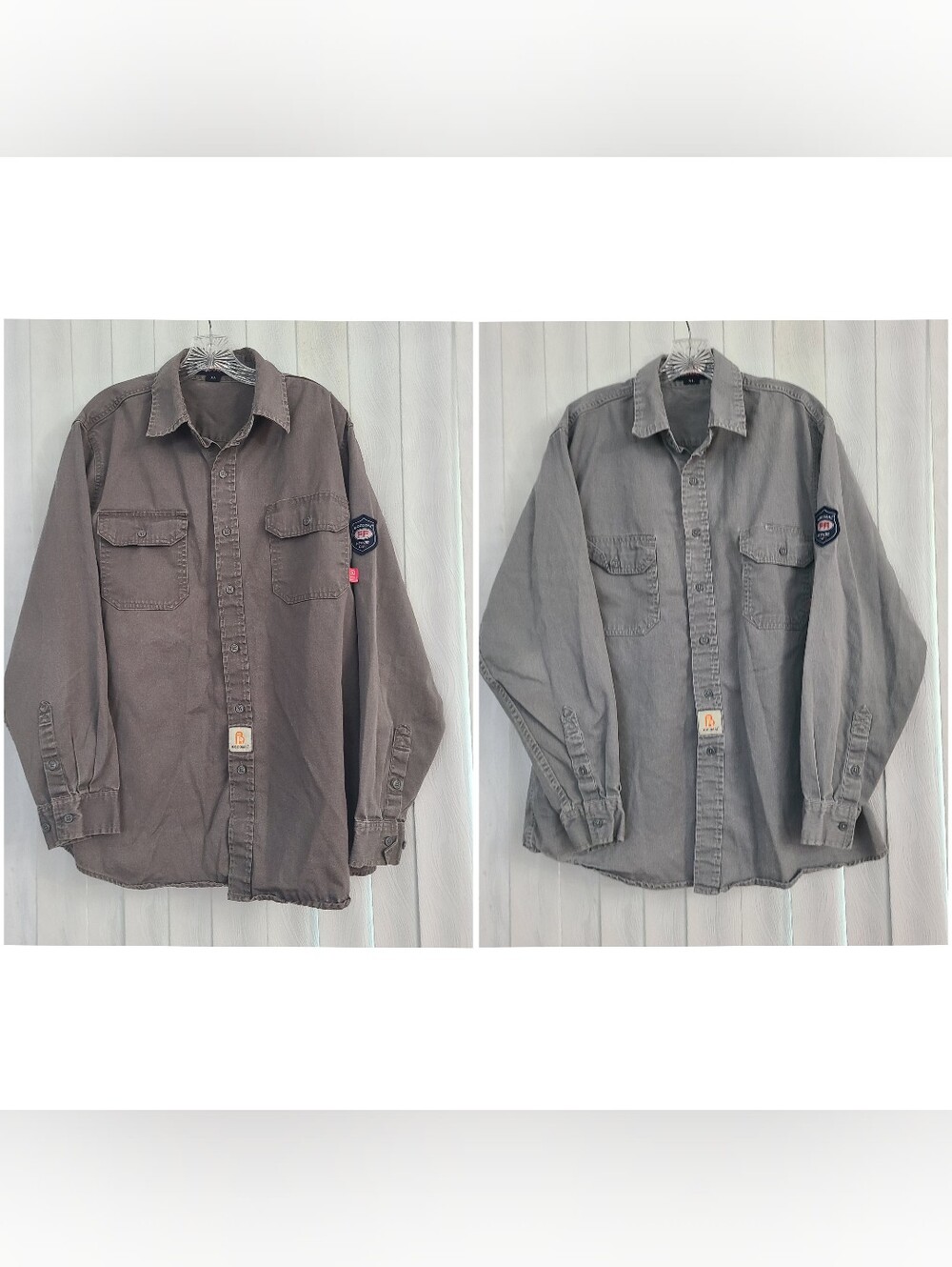 BOCOMAL Flame Resistant FR Mens XL Bundle 2 Gray Cotton Twill Button Work Shirt